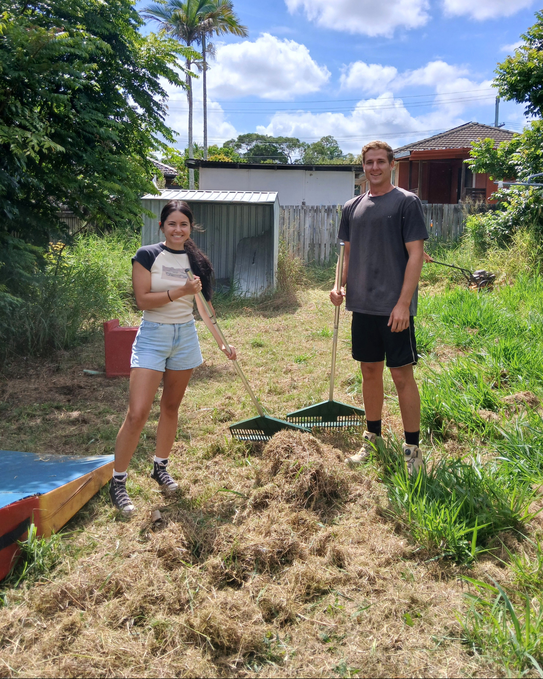 Volunteers working together in a community garden